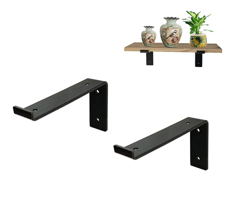 Heavy-Duty Shelf Brackets - Rustic Modern Farmhouse Iron Metal Wall Floating Brace Support for DIY Open Shelving - Includes Hardware - Multiple Sizes Available