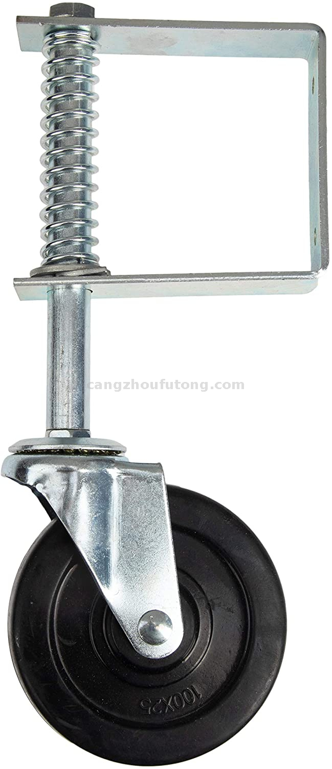 Gate Wheel with 360 Degree Swivel And Universal Mount - 4 Inch Spring Loaded Gate Caster for Wooden Gate Or Metal Fence