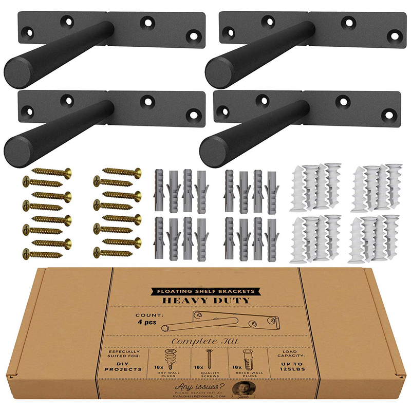 Black Solid Steel Floating Shelf Bracket Blind Shelf Supports - Hidden Brackets for Floating Wood Shelves - Concealed Blind Shelf Support – Screws And Wall Plugs Included