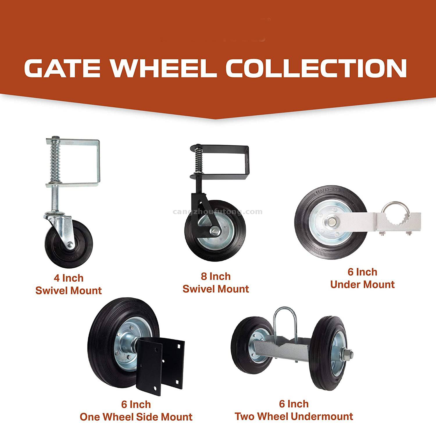 Rolling Gate Wheels, 6 Inch - Sliding Gate Casters for Wooden Gate or Metal Fence