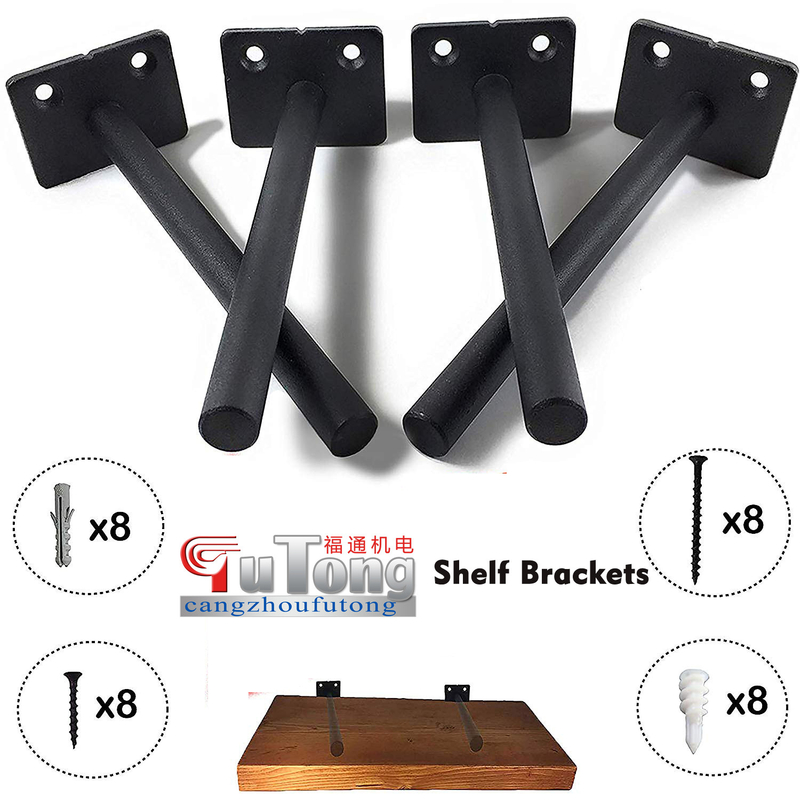 6" Solid Steel Floating Shelf Bracket, 4 Pcs Floating Shelf Hardware, Blind Shelf Supports - Hidden Brackets for Floating Wood Shelve - Screws, Wall Plugs And Level Included - Black